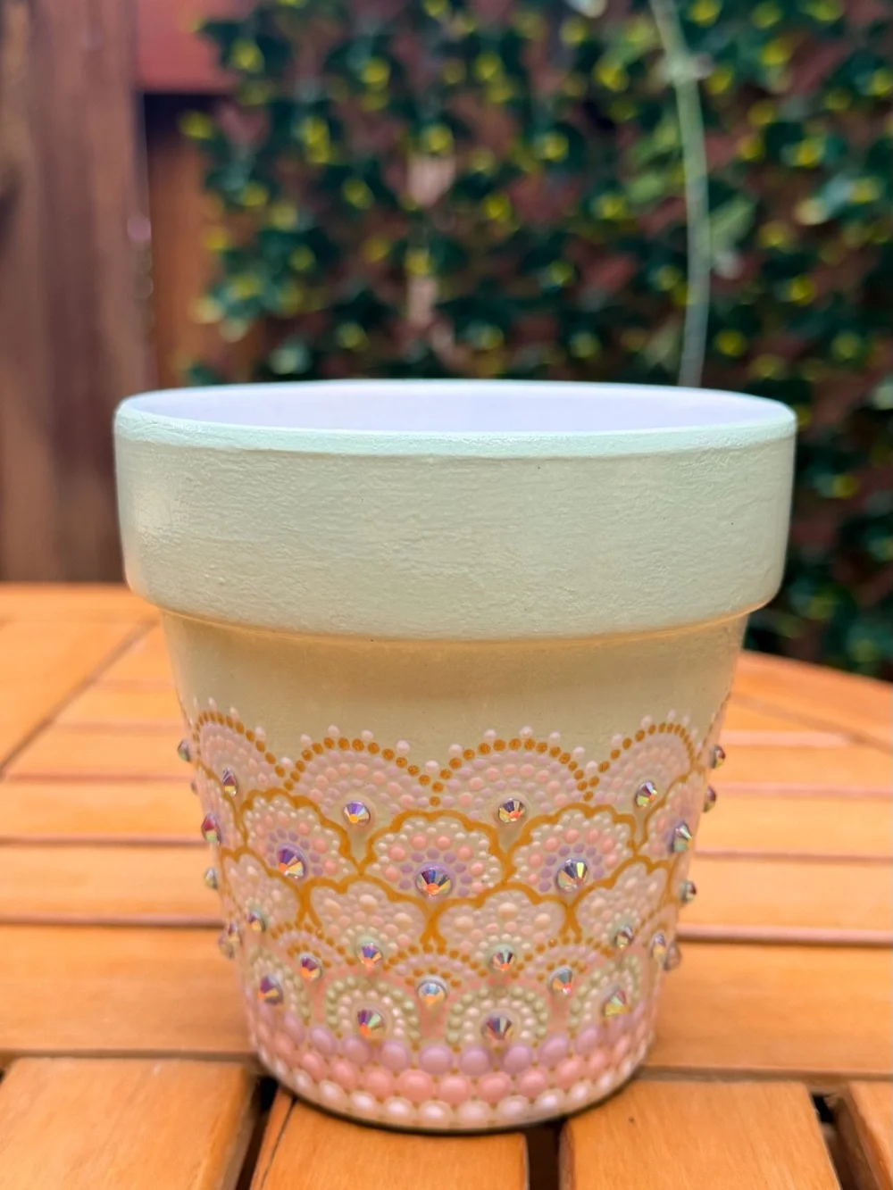 Hand Painted Dot Mandala Clay Pot 4